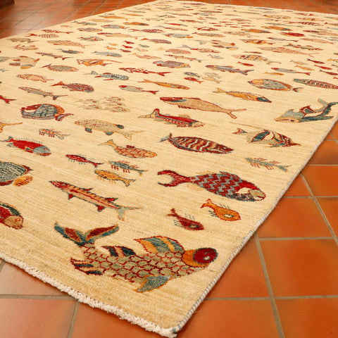 Handmade Afghan Fish design carpet - 30625564