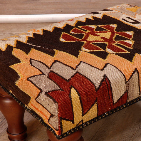 Medium Turkish kilim covered stool - 30625824