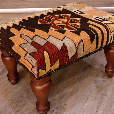 Medium Turkish kilim covered stool - 30625824