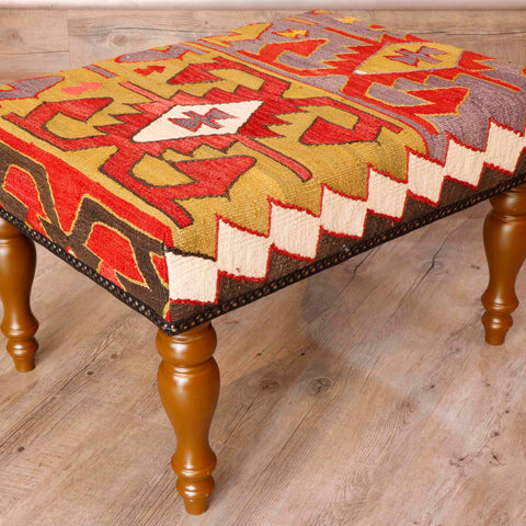 Large Turkish Kilim Stool - 307558