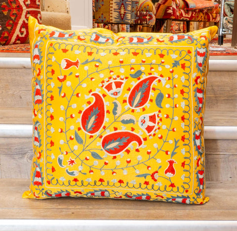 Handmade Uzbek Suzani Silk Cushion - 307746BL