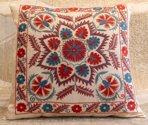 Handmade Uzbek Suzani Silk Cushion - 307746V