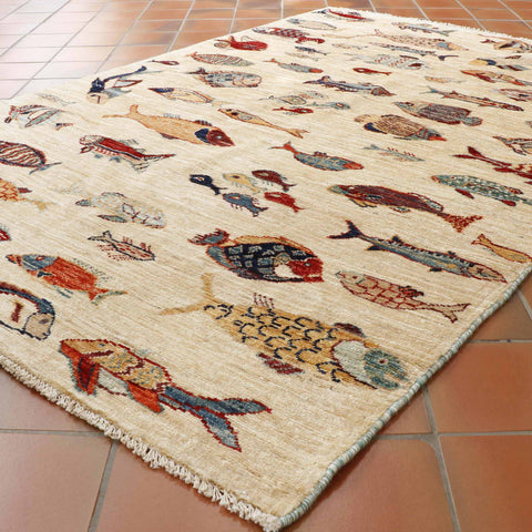 Handmade Afghan Fish rug - 308456