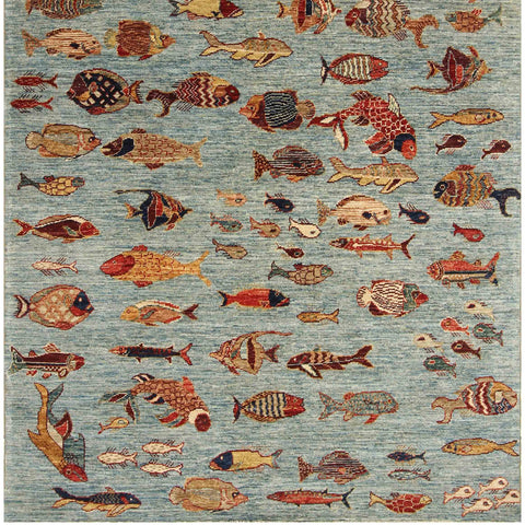 Handmade Afghan Fish rug - ENR308460