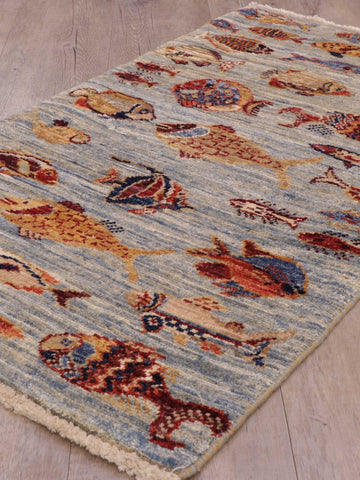Handmade Afghan Fish rug - 308466