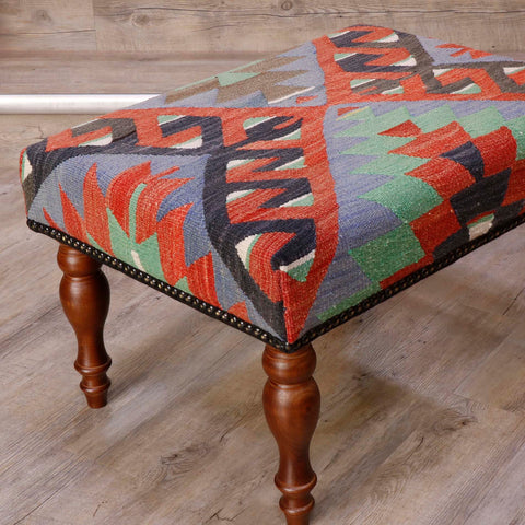 Medium handmade Turkish kilim covered stool - 308594