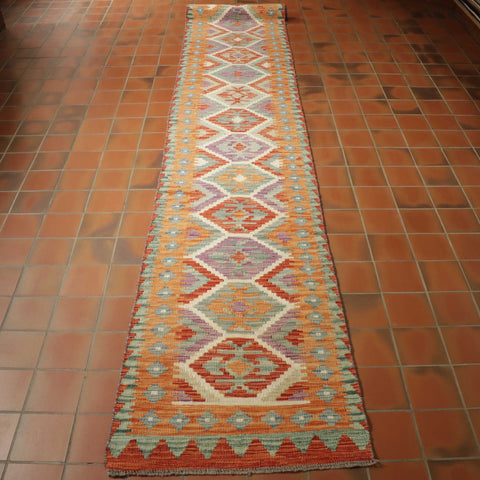 Handmade Afghan Kilim extra long runner - 308917