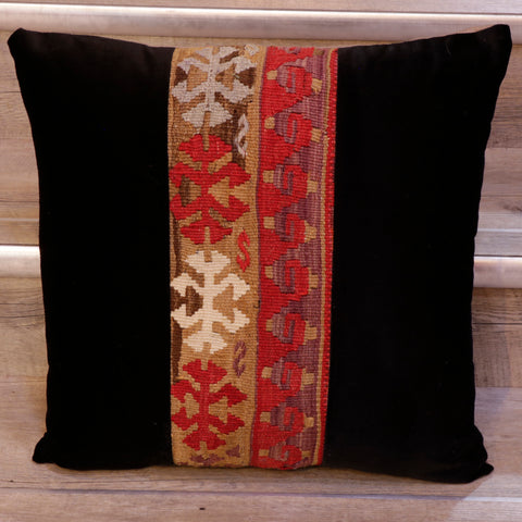 Medium contemporary classic Turkish kilim & velvet cushion - 309089