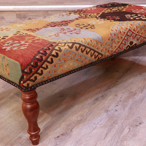 Turkish kilim covered bench stool - 309325