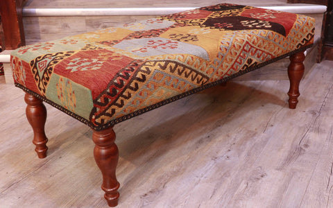 Turkish kilim covered bench stool - 309325