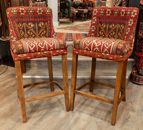 Turkish kilim covered Counter height stool - 309385