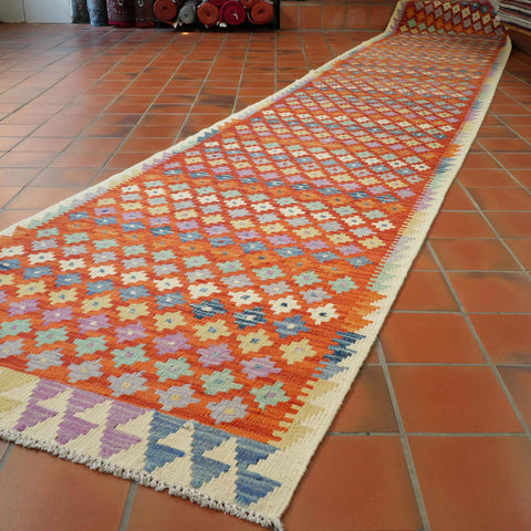 Handmade Afghan Kilim extra long runner - 309388