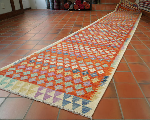 Handmade Afghan Kilim extra long runner - 309388