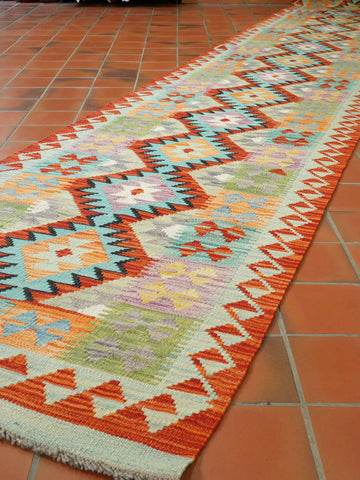 Handmade Afghan Kilim extra long runner - 309422