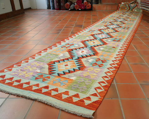 Handmade Afghan Kilim extra long runner - 309422