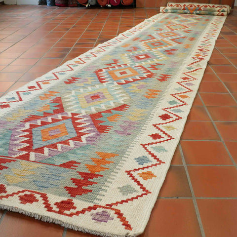 Handmade Afghan Kilim extra long runner - 309425