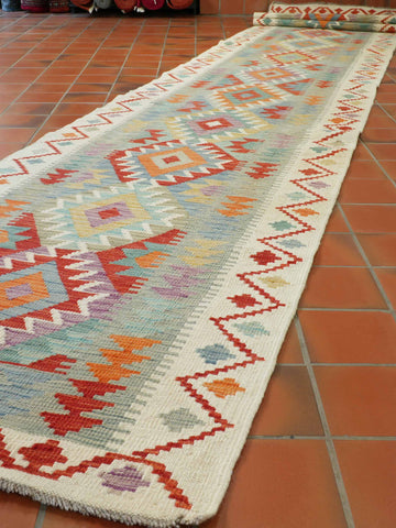 Handmade Afghan Kilim extra long runner - 309425