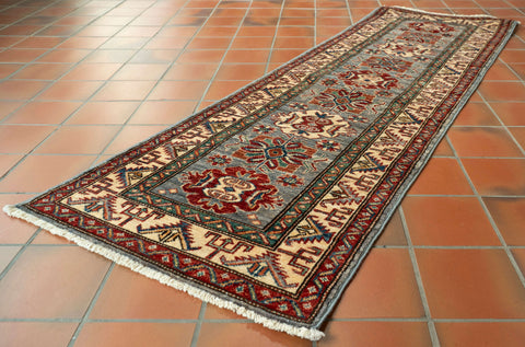 Handmade fine Afghan Kazak short runner - 309452