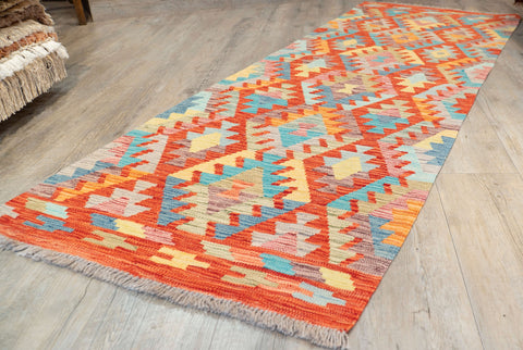 Handmade Afghan Kilim short runner - 309691