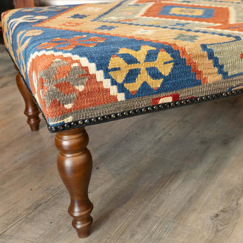 Large Turkish kilim covered bench - 309809