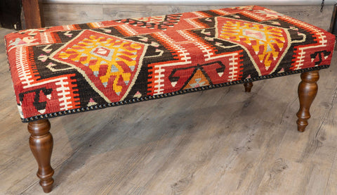 Turkish kilim covered bench stool - 309329