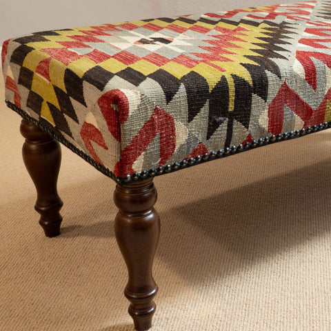 Turkish kilim covered bench stool - 310434