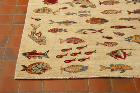 Handmade Afghan Fish design carpet - 30625564