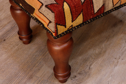 Medium Turkish kilim covered stool - 30625824